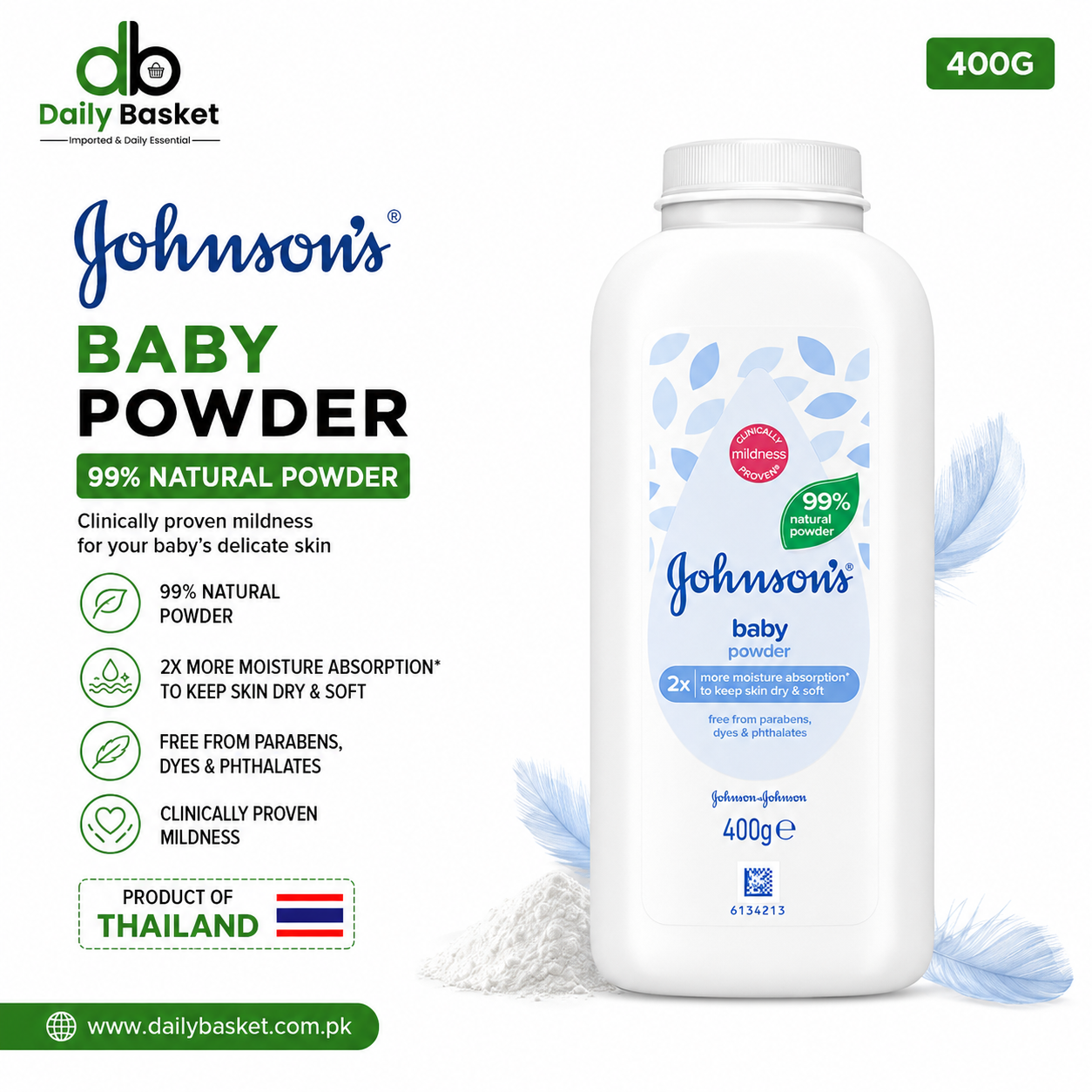 Johnson's 99% Natural Baby Powder - 400g