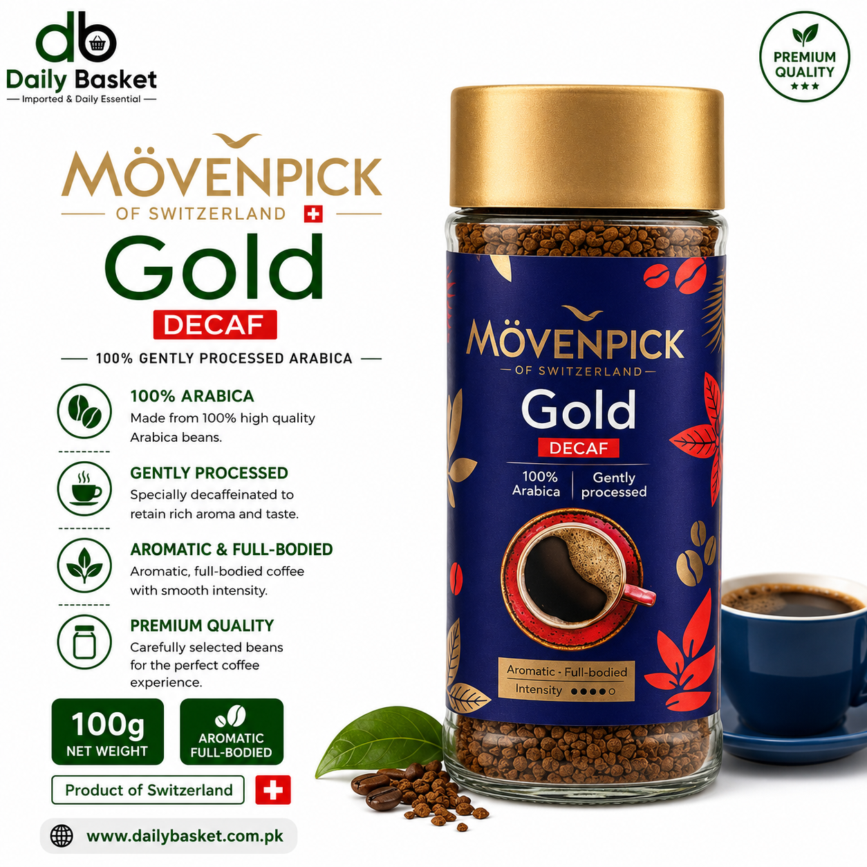 MOVENPICK COFFEE GOLD DECAF 100GM