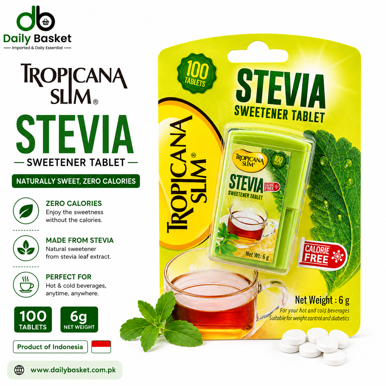 Tropicana Slim Stevia Sweetener 100 Tablets
