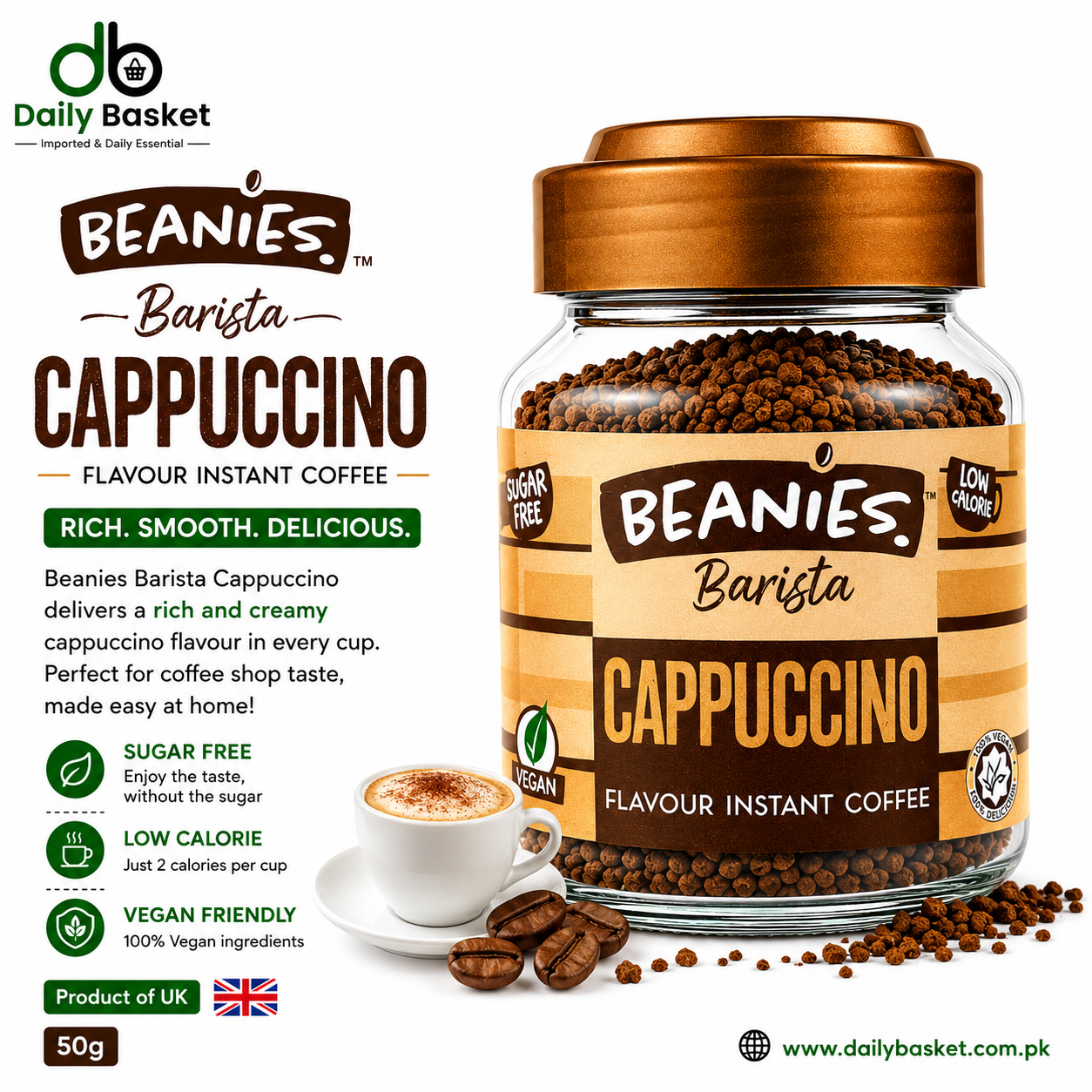 Beanies Barista CappuccinoFlavour Instant Coffee 50g