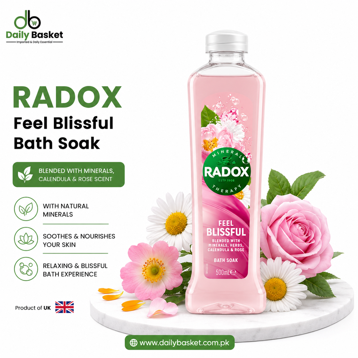 Radox Feel Blissful Bath Soak 500ml with Calendula & Rose