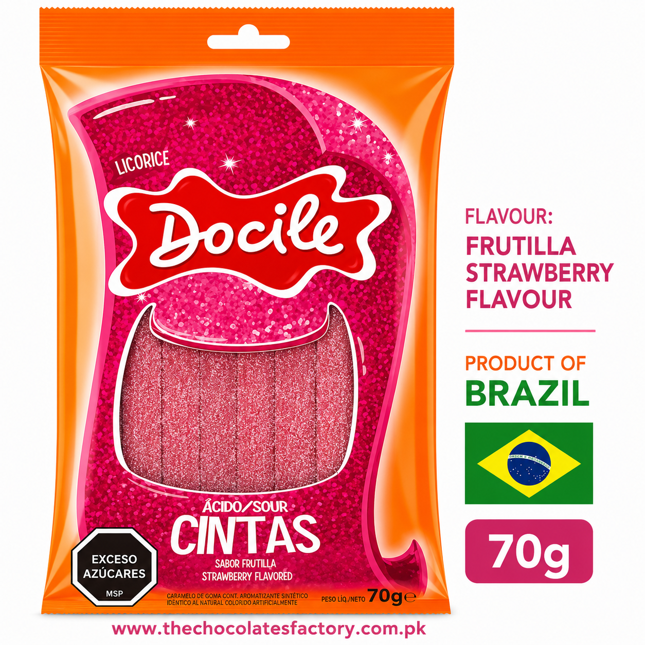 Docile Sour Pure Strawberry Jelly Sticks – 70g