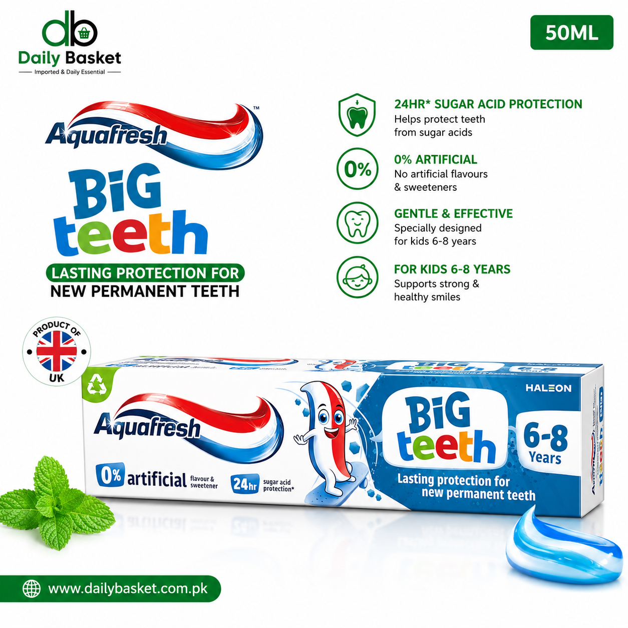 Aquafresh Big Teeth 6-8 Years Toothpaste, 50ml