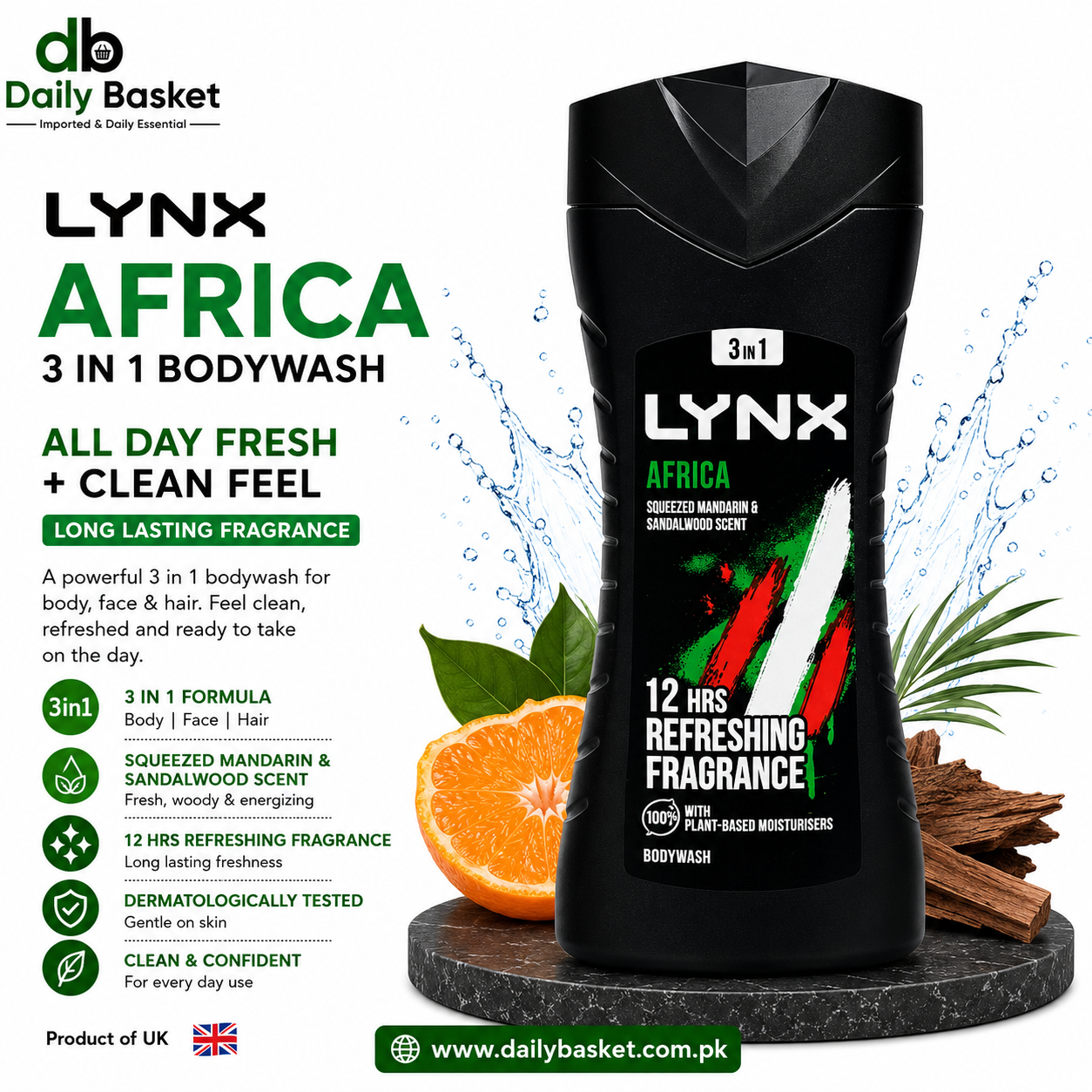 Lynx Africa Shower Gel for Men, Energy Boost, 225ml