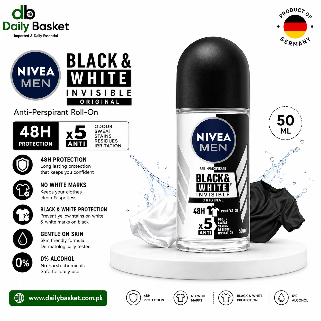 NIVEA MEN ROLL ON BLACK & WHITE INVISIBLE ORIGINAL 72H 50 ML