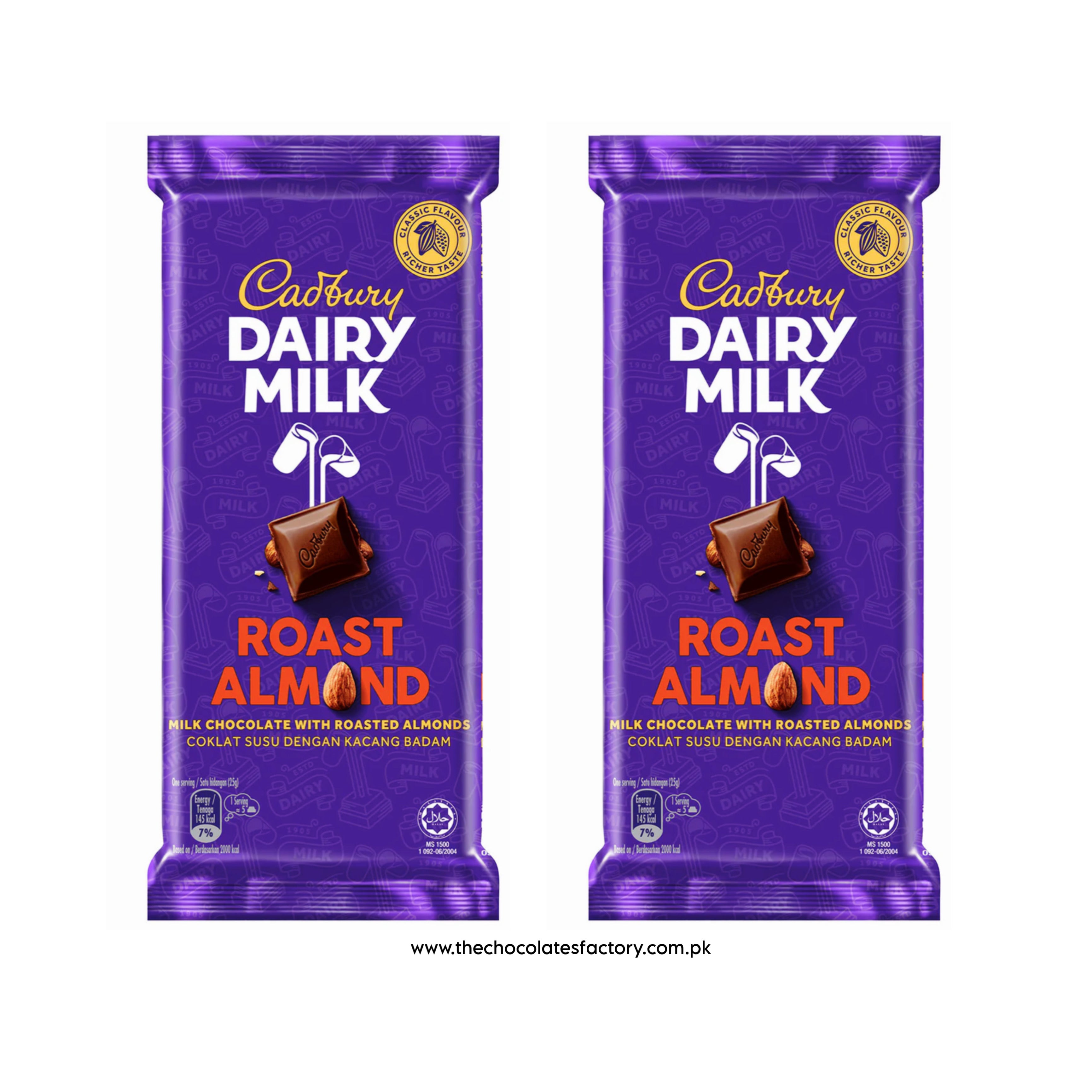 CADBURY DAIRYMILK ROAST ALMOND, 130G ( MADE IN MALAYSIA ) X2