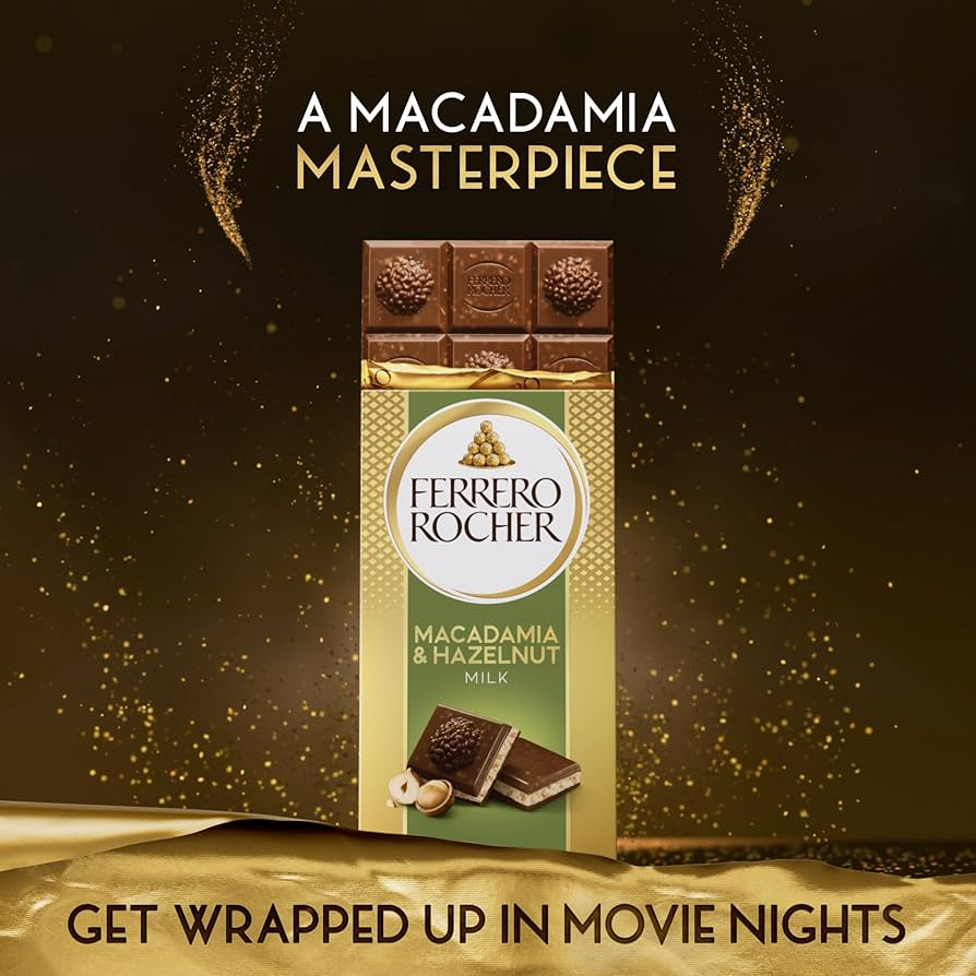 Ferrero Rocher Luxury Milk Chocolate Bar, Hazelnut & Macadamia Pieces, 90g