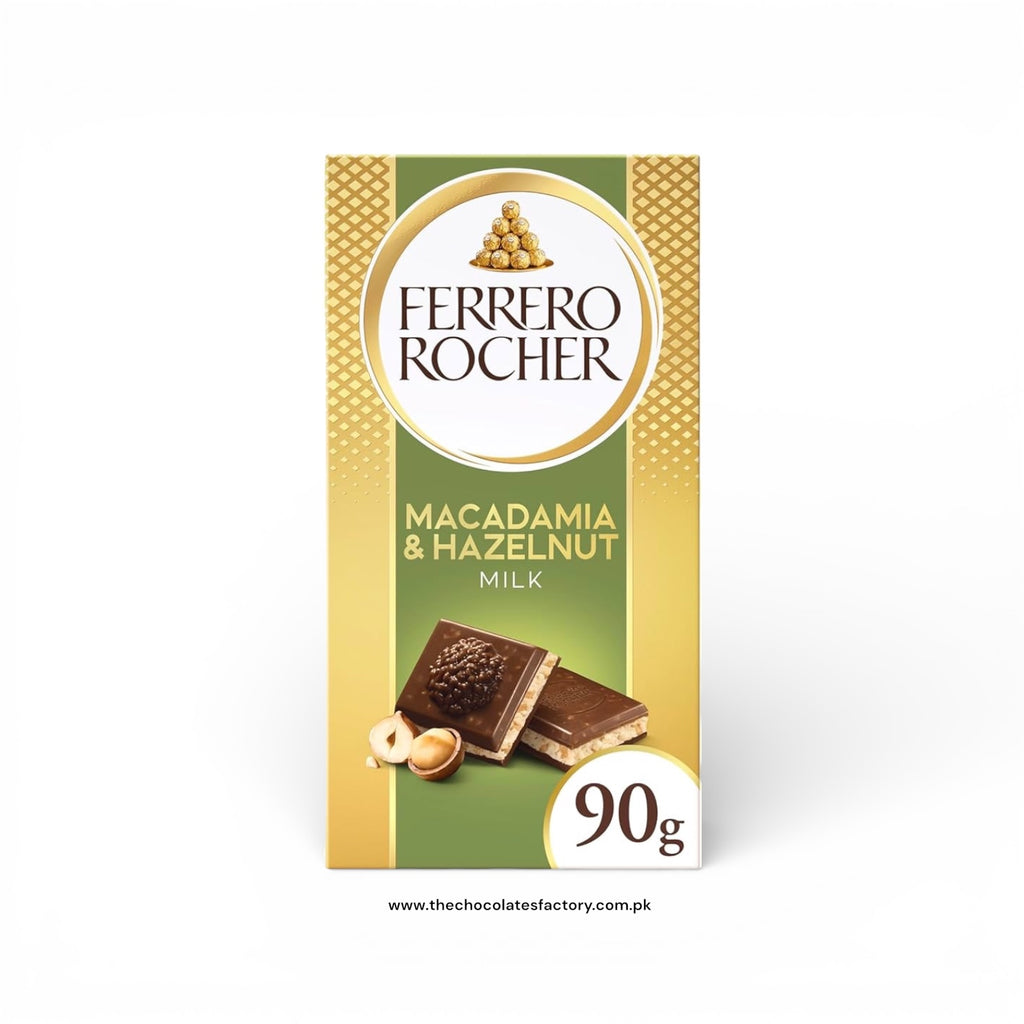 Ferrero Rocher Luxury Milk Chocolate Bar, Hazelnut & Macadamia Pieces, 90g
