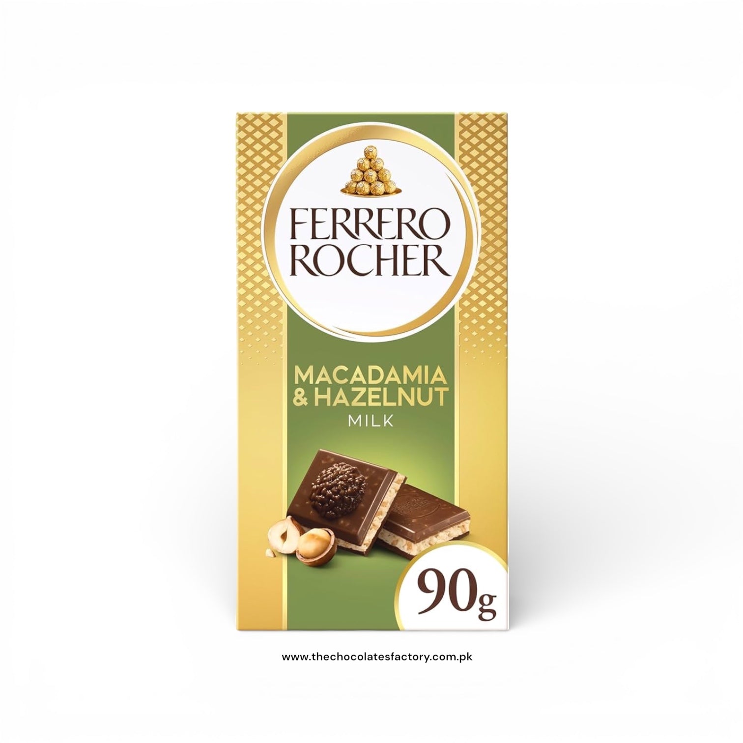Ferrero Rocher Luxury Milk Chocolate Bar, Hazelnut & Macadamia Pieces, 90g