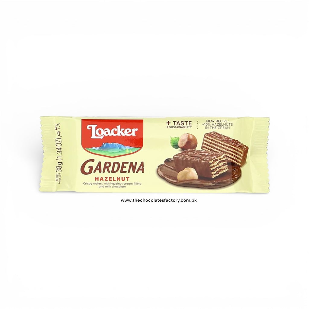 Loacker Gardena Hazelnut - Premium Milk Chocolate Covered Crispy Wafer Snack Bars with Hazelnut Cream Filling - 38g