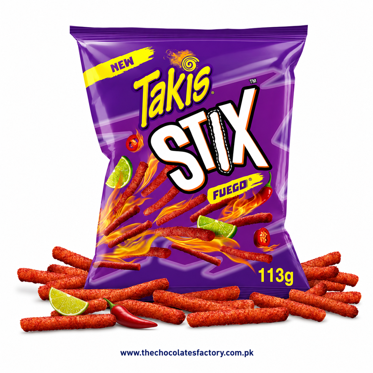 TAKIS CHIPS STIX FUEGO HOT PEPPER CHILI & LIME 113.4 GM