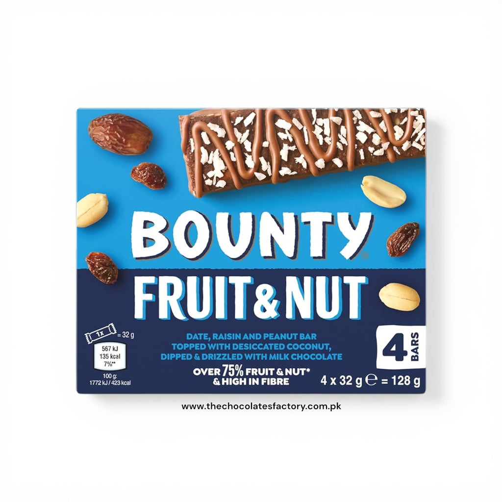Bounty Fruit & Nut Milk Chocolate Snack Bars Multipack 4 Bars x 32g