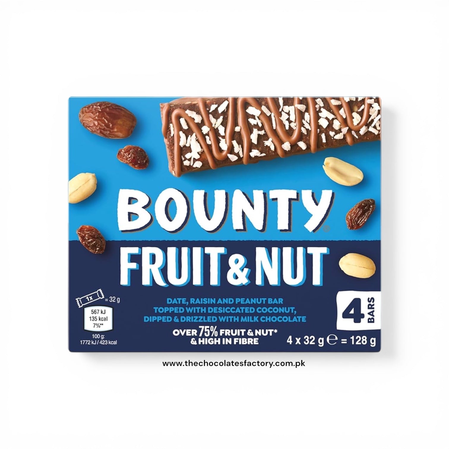 Bounty Fruit & Nut Milk Chocolate Snack Bars Multipack 4 Bars x 32g