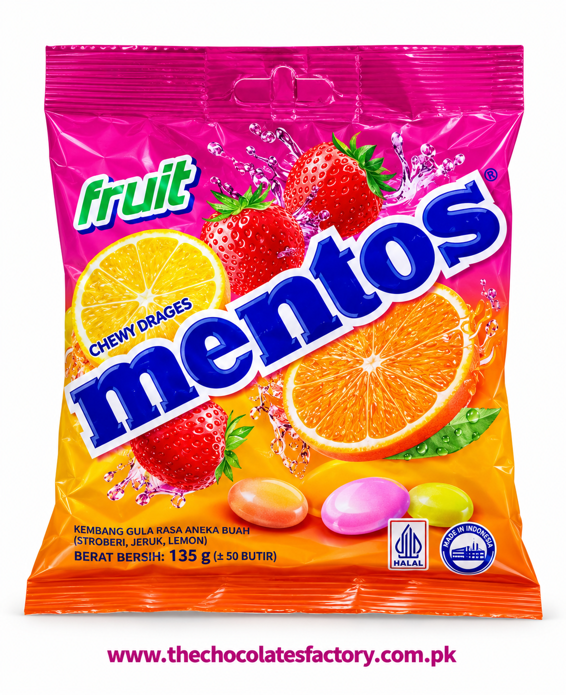 Mintos Fruit Chewy Dragees – 135g Strawberry, Orange & Lemon