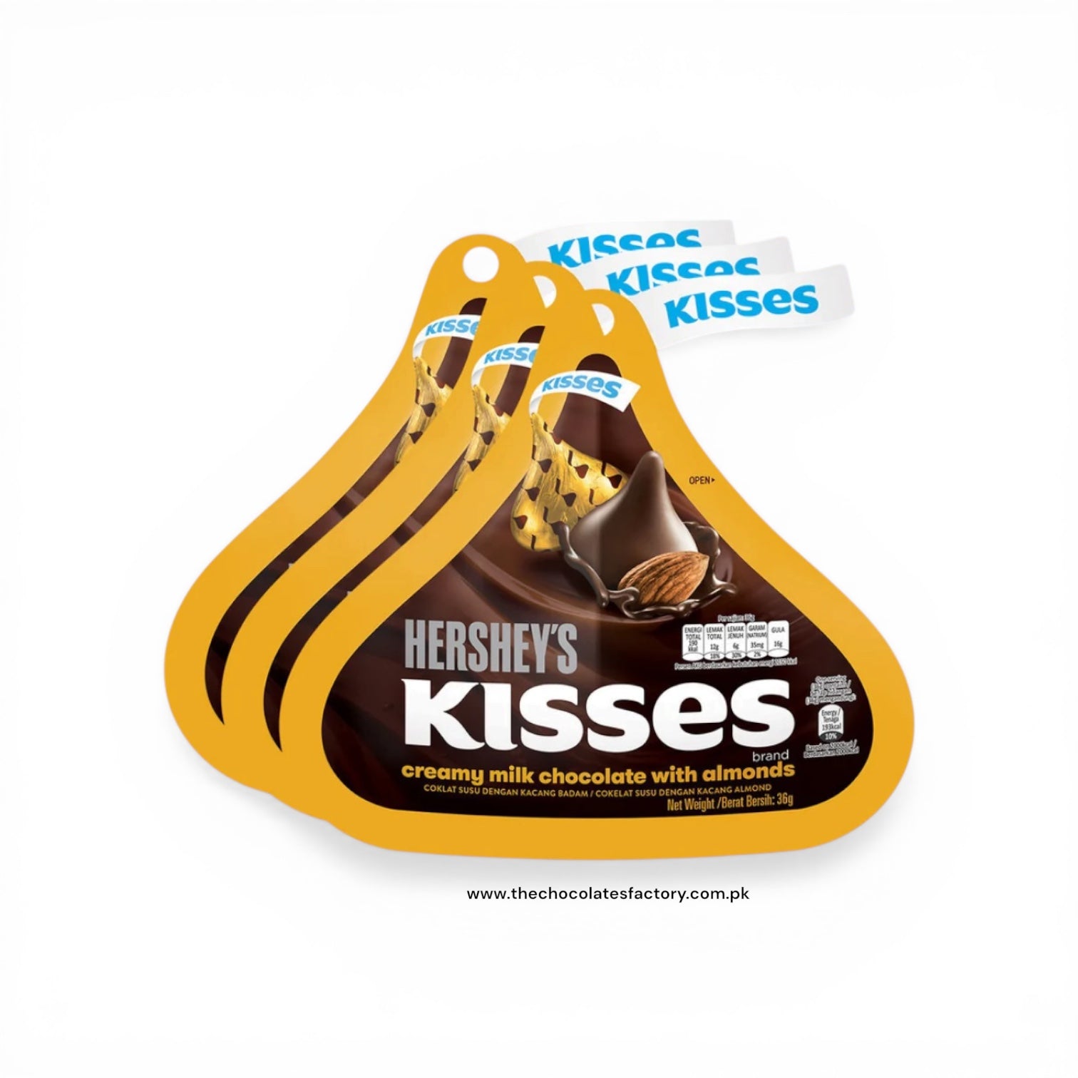 Hershey's Kisses Creamy Milk Chocolate with Almond, 36g - X3