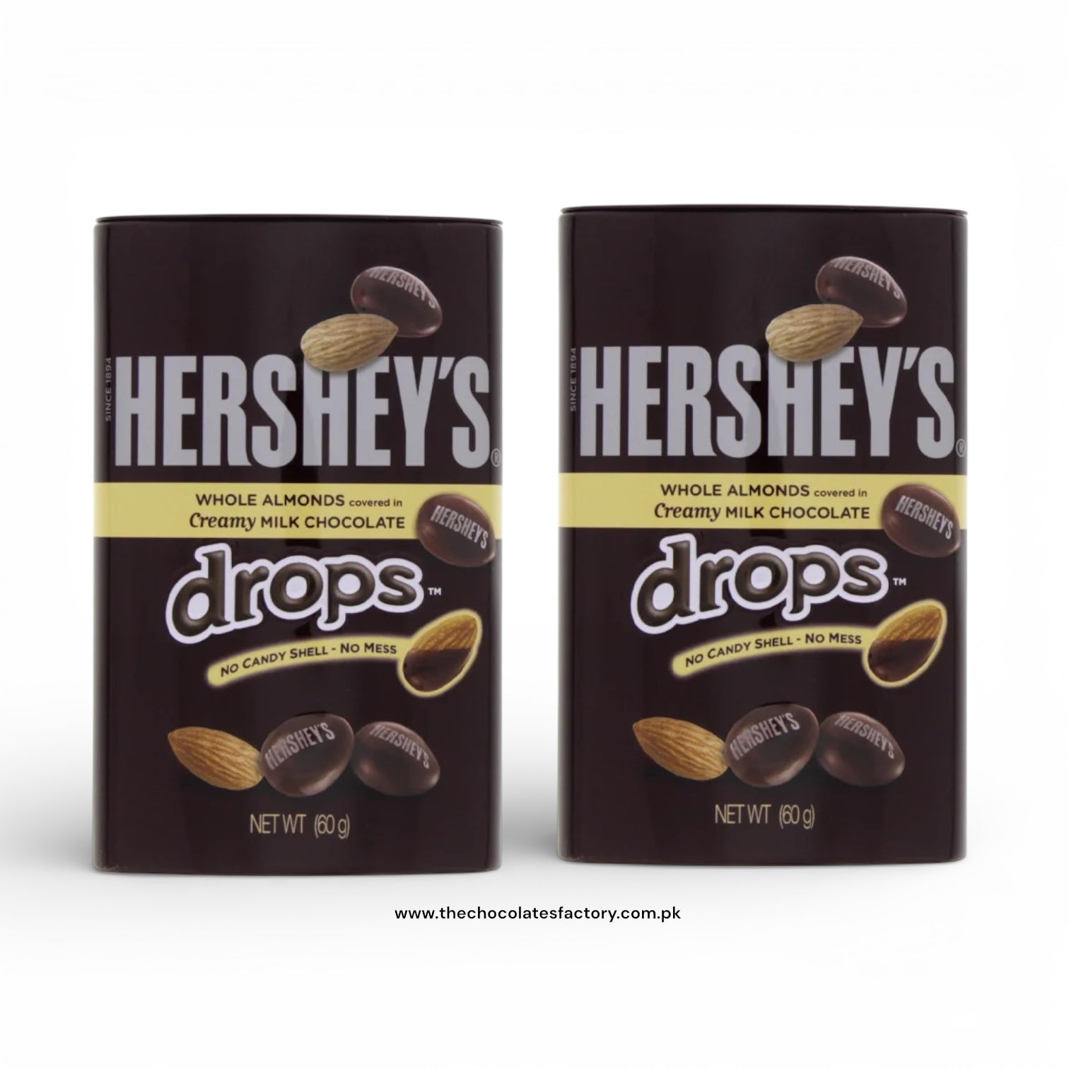 HERSHEY'S WHOLE ALMOND DROPS TIN 60G - X2