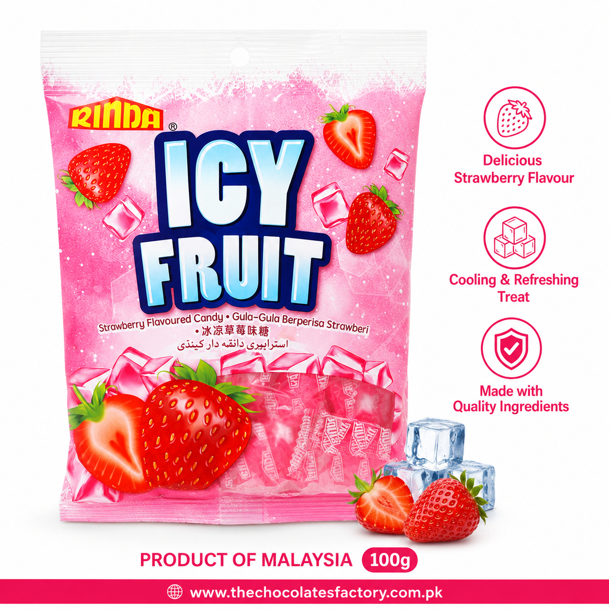 ICY Fruit Strawberry Flavoured Candy 100g