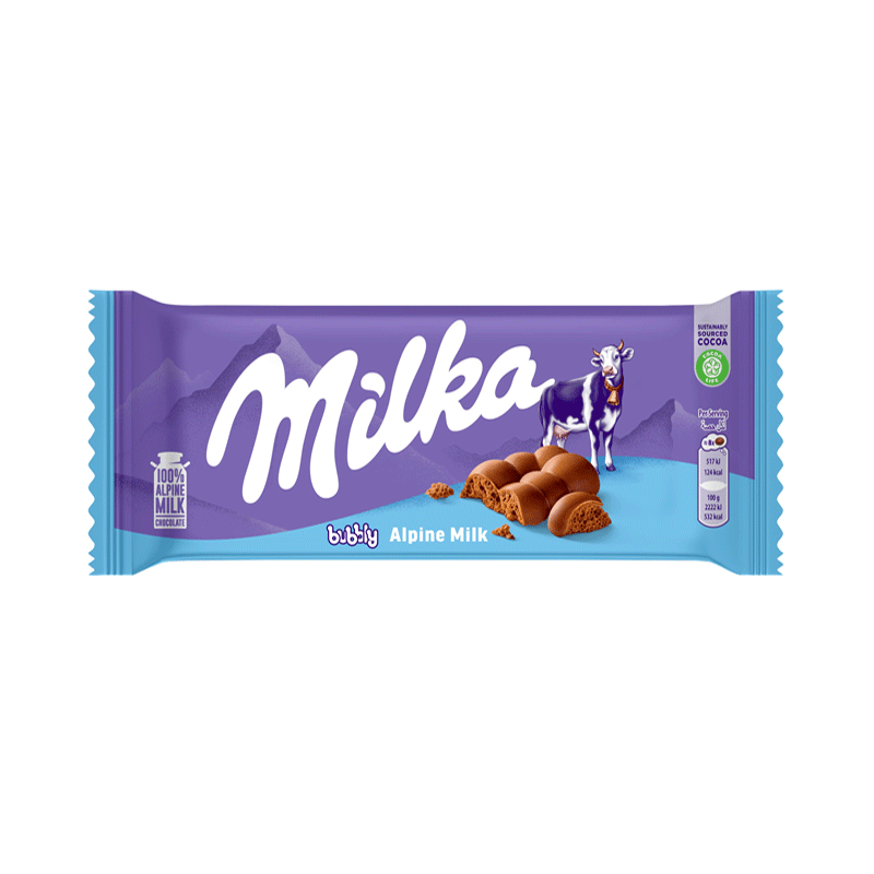 MILKA CHOCOLATE BUBBLY ALPINE MILK 90GM